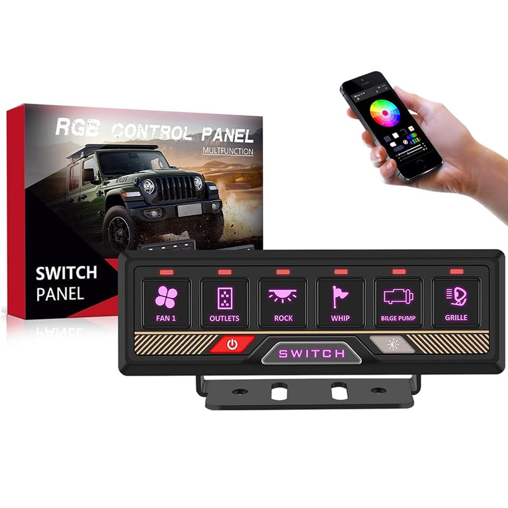 6 Gang Switch Panel with Electronic Relays Automatic Dimmable LED Switch Pod Universal Auxillary Toogle Switch Panel for Car